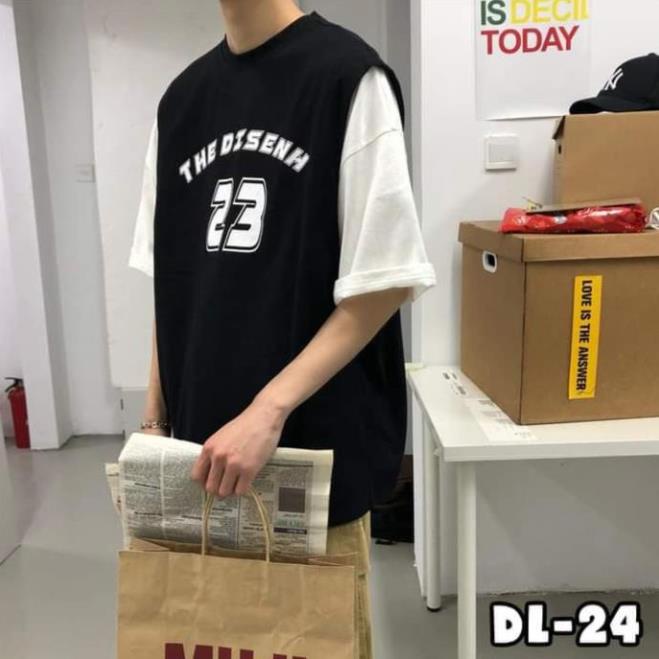 Áo thun phối kiểu bóng rổ độc đáo nam nữ tay lỡ unisex oversize form rộng basic đen số 23 ! [