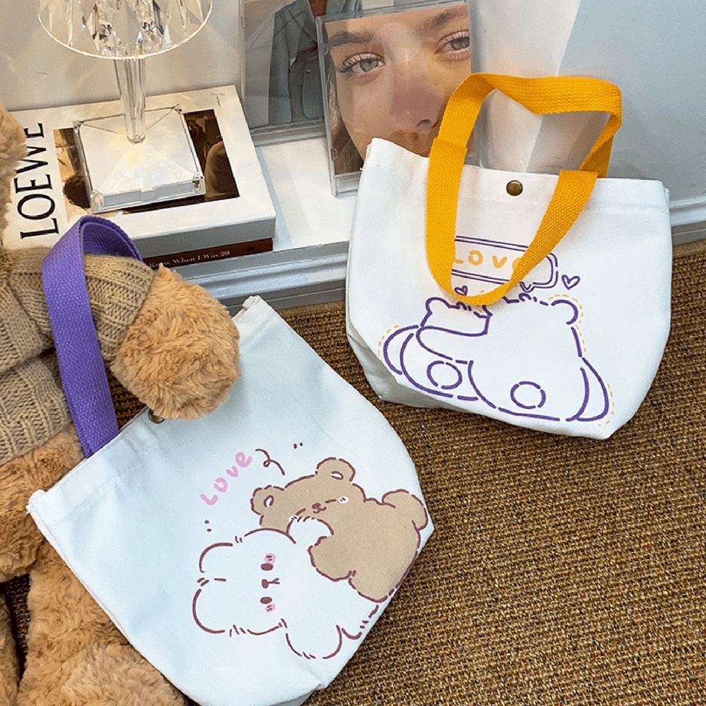 Túi vải In Họa Tiết Hoạt Hình Dễ Thương Phong Cách Hàn Quốc Cho Nữ