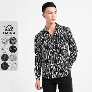 Áo sơ mi họa tiết dài tay TMINA nam nhiều mẫu chất lụa thoáng mát không nhăn SMD15