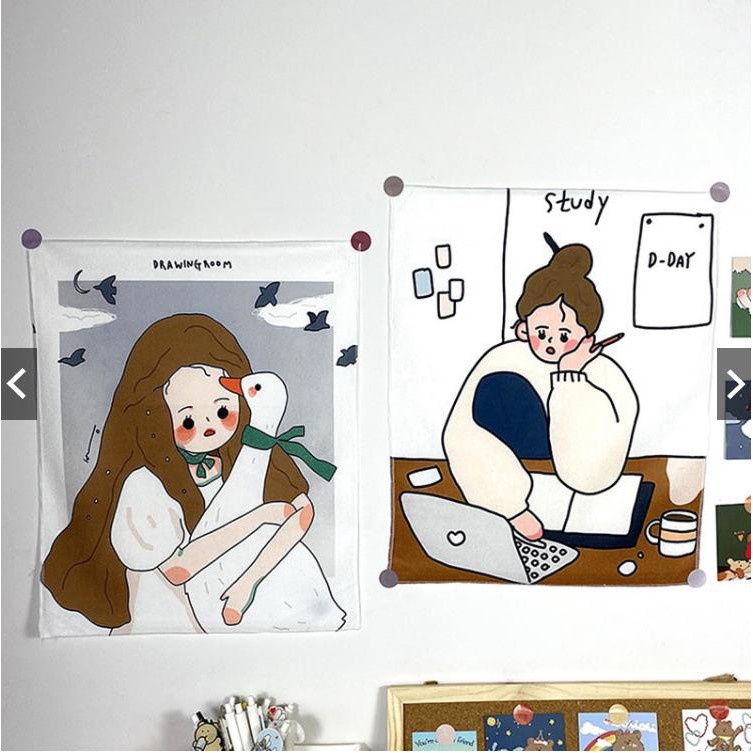 ARIA DECOR Tranh vải treo tường 32x40cm nhỏ xinh treo tường kí túc xá, giường tầng, trang tri góc làm việc học tập xinh