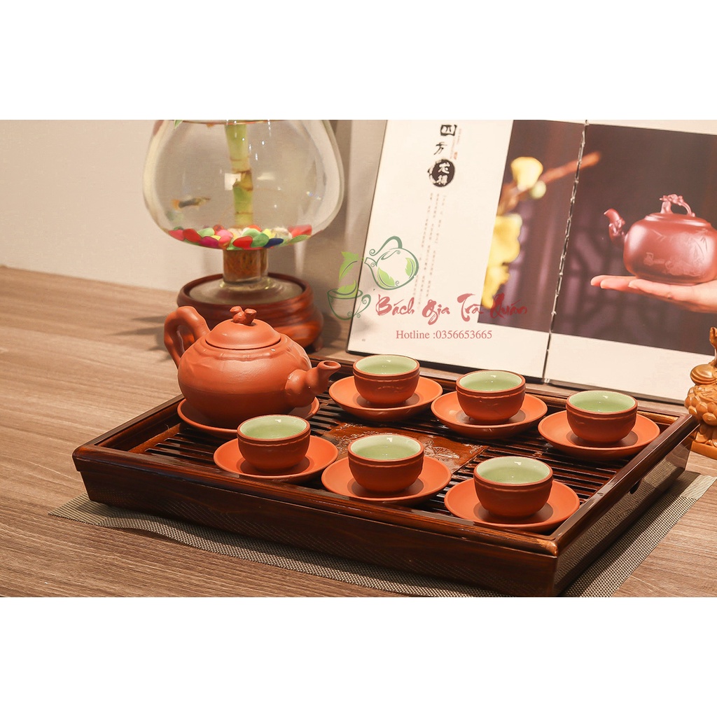 💥SALE GIÁ SỐC💥Bộ Ấm Chén Đất Nung - Hàng Tử Sa Bát Tràng Kèm Hộp Quà Sang Trọng💥Họa Tiết Trúc Đắp Nổi - ACBT05