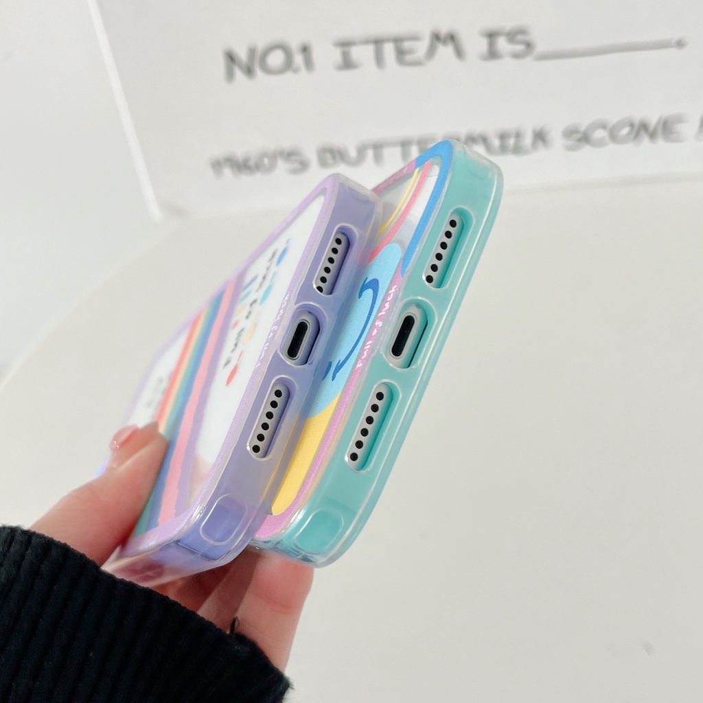 Ốp Điện Thoại TPU Silicon Mềm Trong Suốt Hình Mặt Cười Và Cầu Vồng 3 Trong 1 Cho iPhone 13 12 11 Pro Max XS XR 8 7 Plus