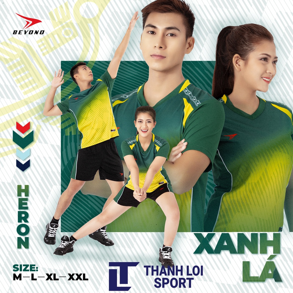Bộ bóng chuyền nam, nữ Beyono Heron Xanh Lá vải Be-Nippy mềm mại,  thoáng mát, thấm hút mồ hôi