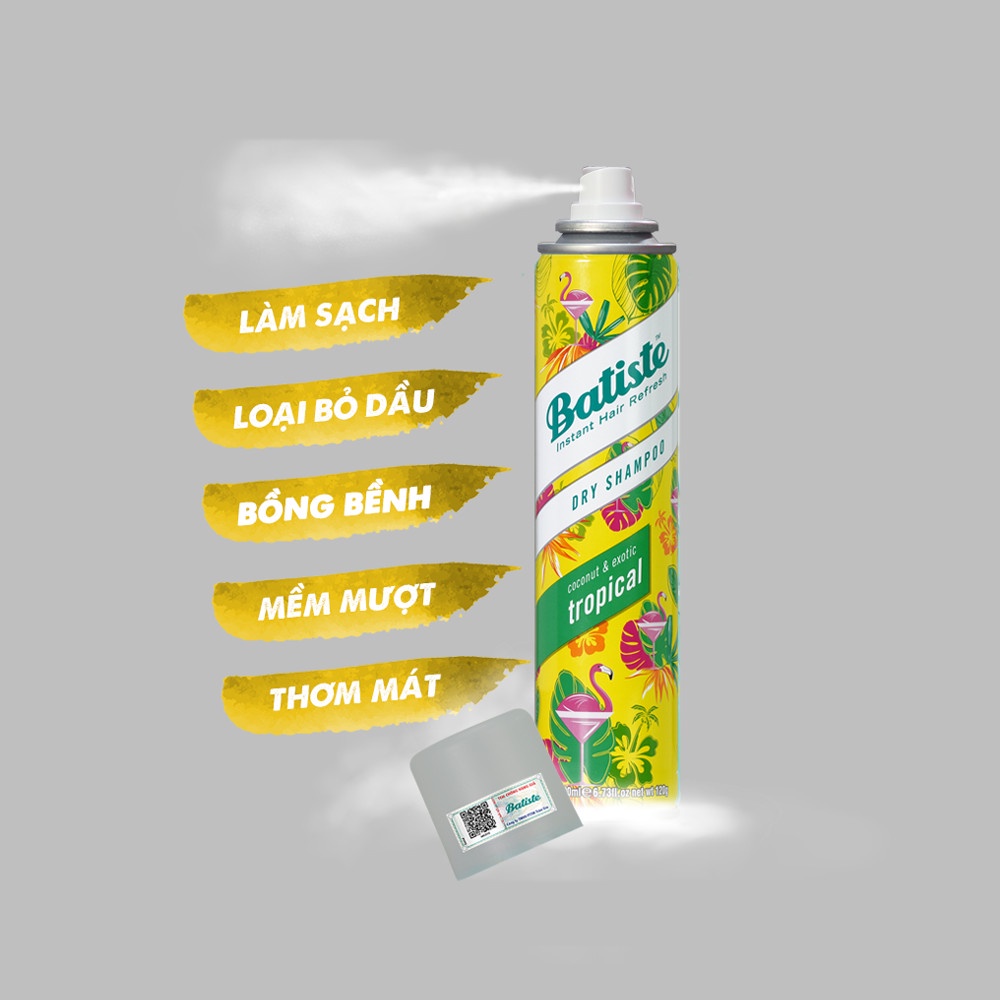 Dầu gội khô Batiste Dry Shampoo 200ml-