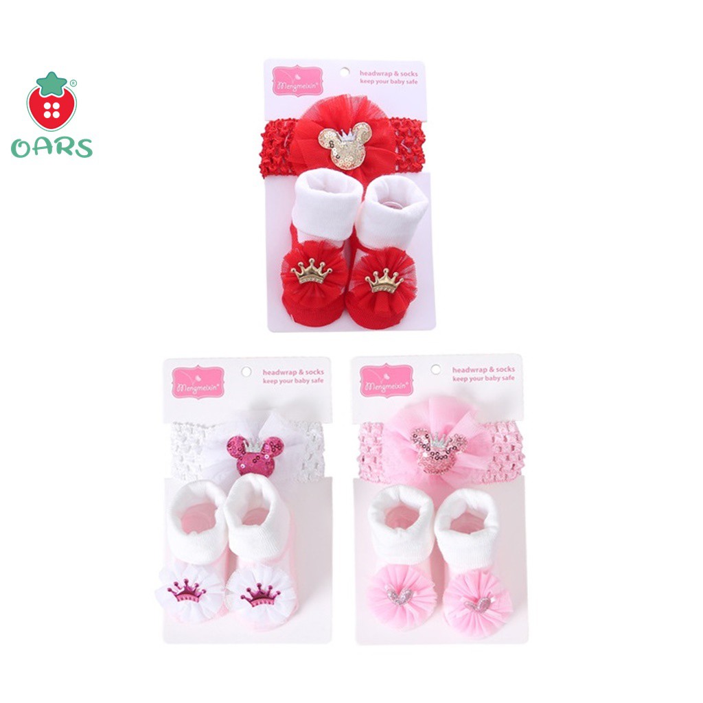 Set giày tất cho bé sơ sinh kèm băng đô đáng yêu thích hợp làm quà tặng từ 0-6-12 tháng MÀU đỏ, trắng, hồng