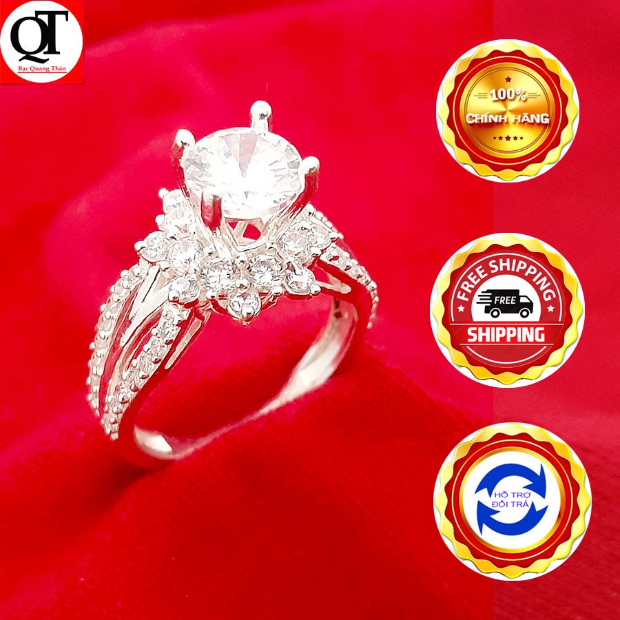 Nhẫn nữ đẹp bạc ta ổ cao gắn đã cobic trắng cao cấp phong cách thời trang trang sức Bạc Quang Thản - QTNU56