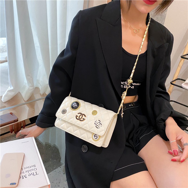 Túi xách CN thêu lưới dây chuyền kim cương huy hiệu cách điệu Ulzzang siêu xinh ❤️