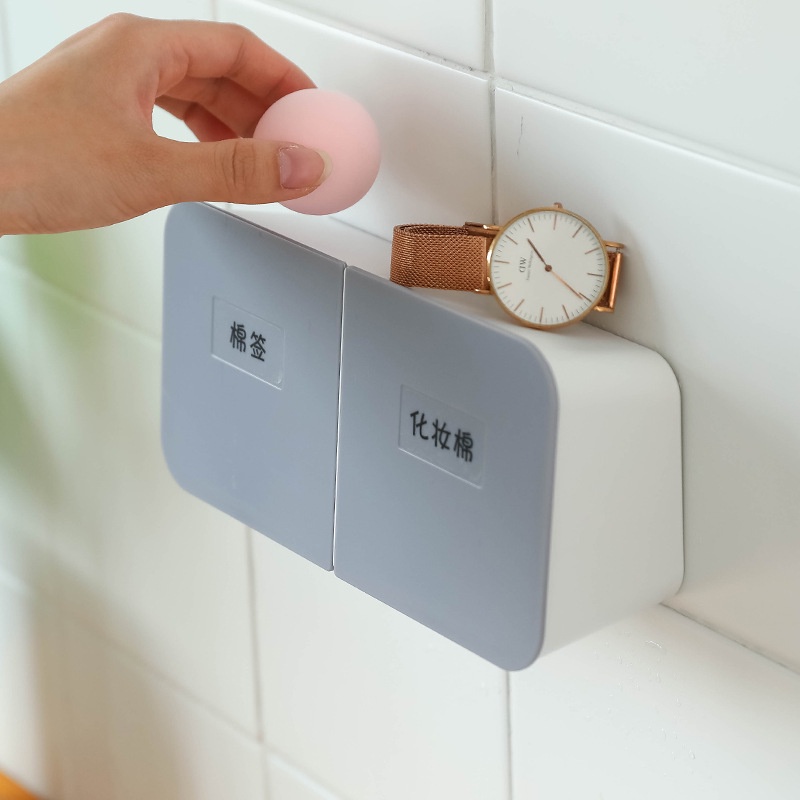 Hộp Đựng Tăm Bông Nắp Lật Gắn Tường Nhà Tắm Bằng Nhựa Chống Bụi