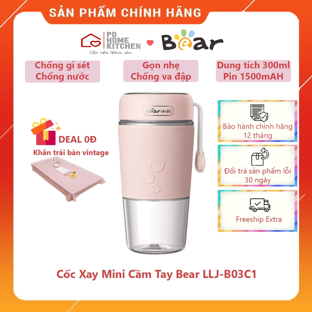 [BH CHÍNH HÃNG 12T] Máy Cốc Xay Mini Cầm Tay BEAR, healthy, xay sinh tố, dùng pin sạc tiện lợi, chống nước, tự làm sạch