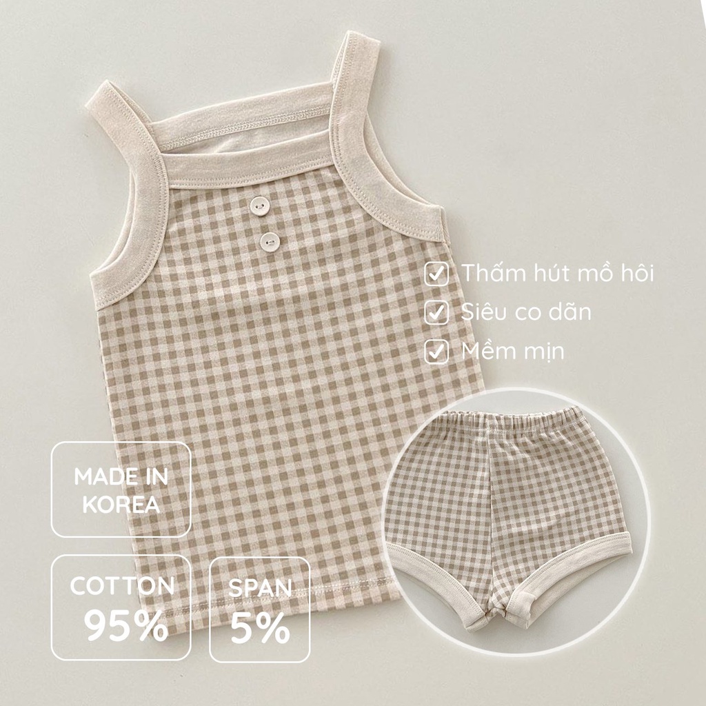 Bộ đồ bé gái quần áo hai dây kẻ caro Sagak PEEKABOO Hàn Quốc cho bé 2 3 4 5 6 7 tuổi thời trang trẻ em 2022 BABY KOREA