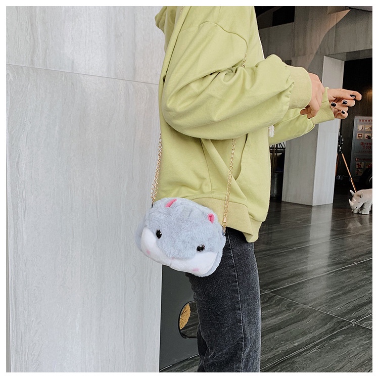 Túi Gấu Mặt Thú Hình Chuột Hamter Đáng Yêu, Túi Đeo Chéo Hình Hamster