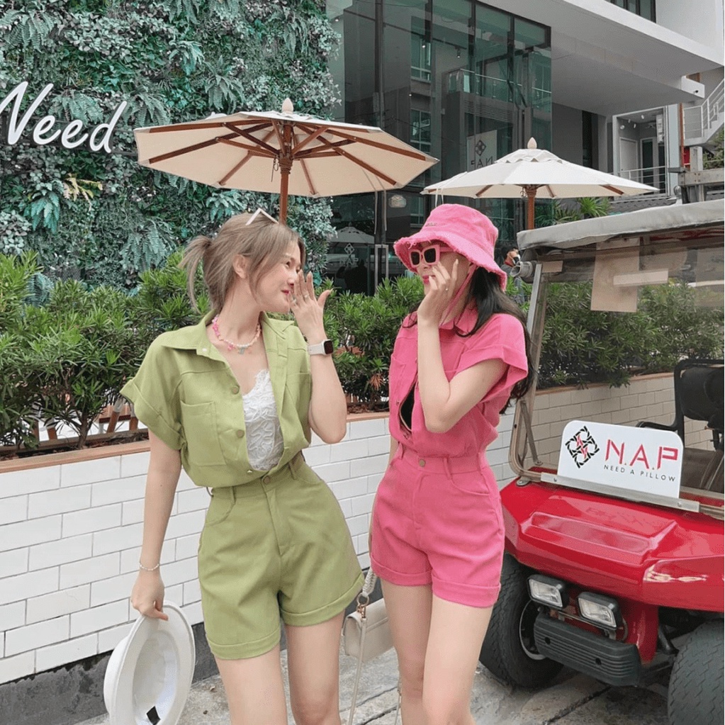 SÉT BỘ TUYẾT MƯA ÁO SƠ MI TAY NGẮN PHỐI QUẦN SHORT CÙNG MÀU CỰC XINH MẪU Y HÌNH UP Thời Trang hhp 2022