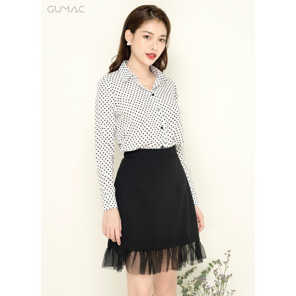 Chân váy lai phối lưới GUMAC CV05916_DEN