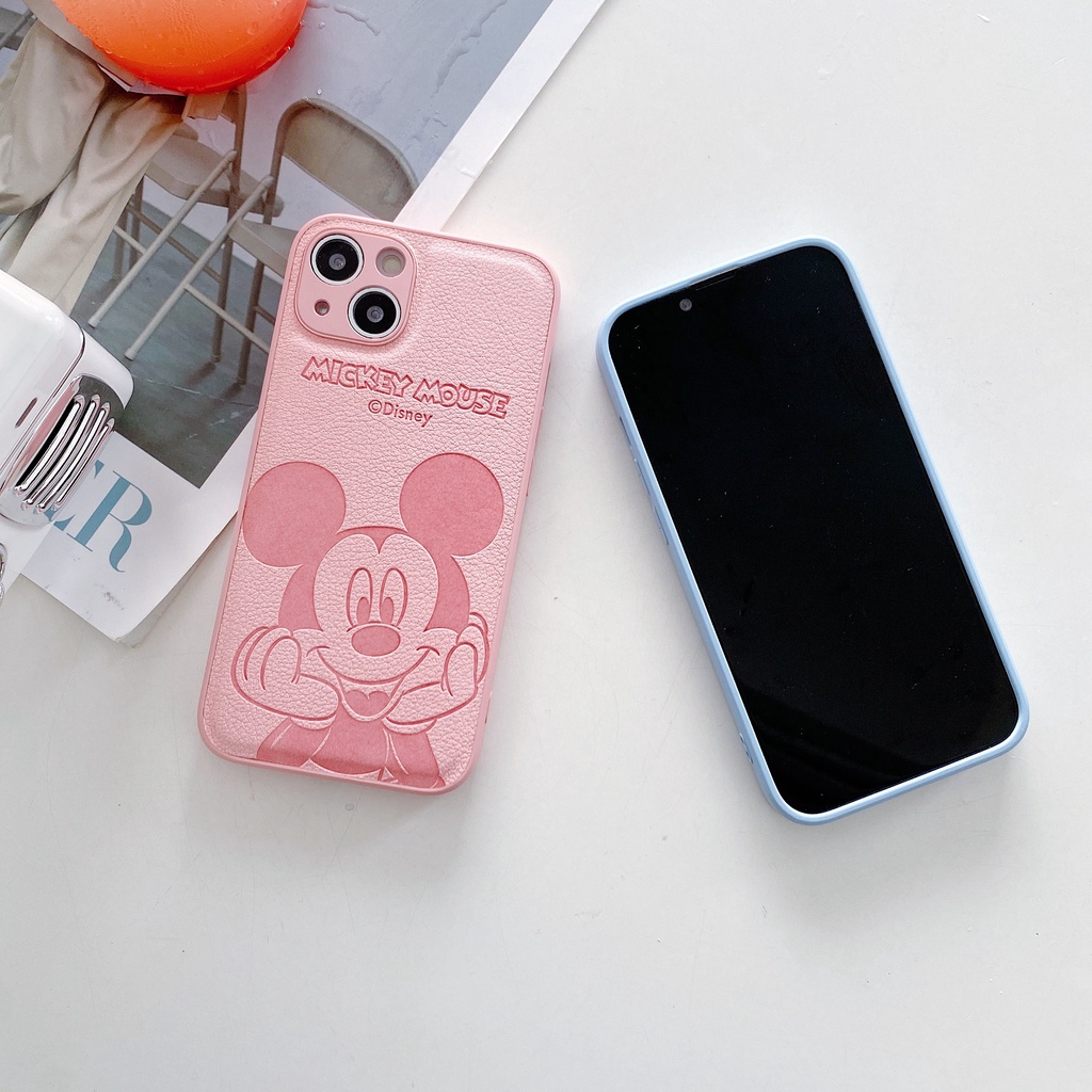 Ốp Điện Thoại Da Chống Sốc Họa Tiết Chuột Mickey Hoạt Hình Cho iPhone 13 / 12 / 11 / X / 8 / 7P