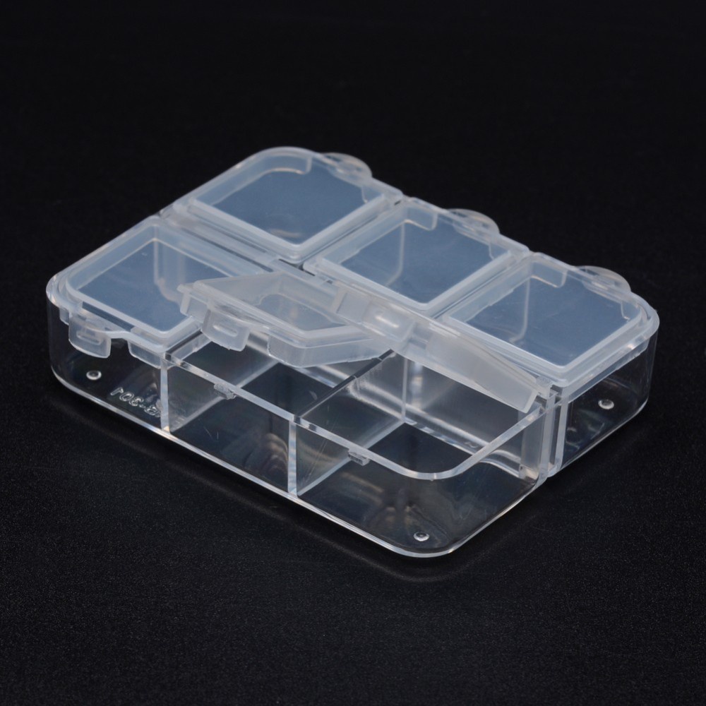 Set 2 Hộp Nhựa Polypropylene Hình Chữ Nhật 6 Ngăn Trong Suốt 65x55x16mm Đựng Đồ Tiện Lợi