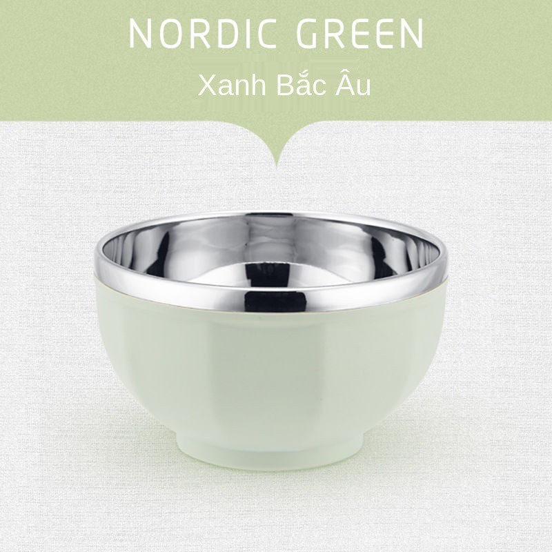 Bát inox 304 Tô hai lớp màu Bắc Âu dùng cho nhà trẻ cách nhiệt và chống nóng em canh cơm gia đình người lớn