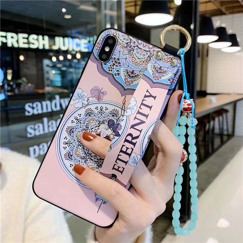 Ốp điện thoại TPU mềm có quai cầm tay + dây đeo xỏ hạt cho iPhone 6 6s 7 8 Plus X XS Max