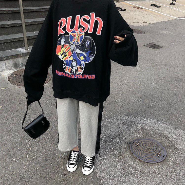 Bộ nỉ nữ áo RUSH quần jogger dáng rộng cá tính siêu hàn quốc/ Set áo nỉ cổ tròn quần bom rút ống phom unisex_kudoshop | BigBuy360 - bigbuy360.vn