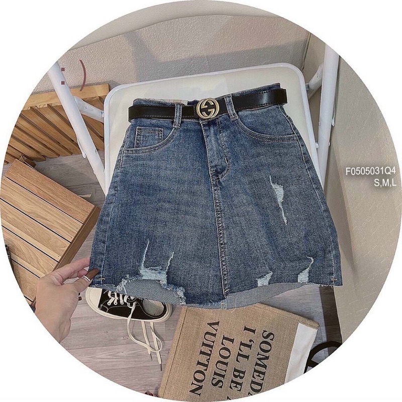 Quần váy jeans xanh rách
