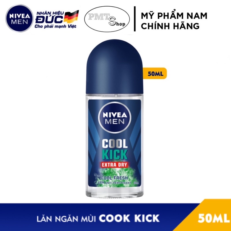 Combo 2 lăn ngăn mùi NIVEA MEN Cool Kick 50ml Mát Lạnh - Thơm sảng khoái Extra Dry Cool Fresh