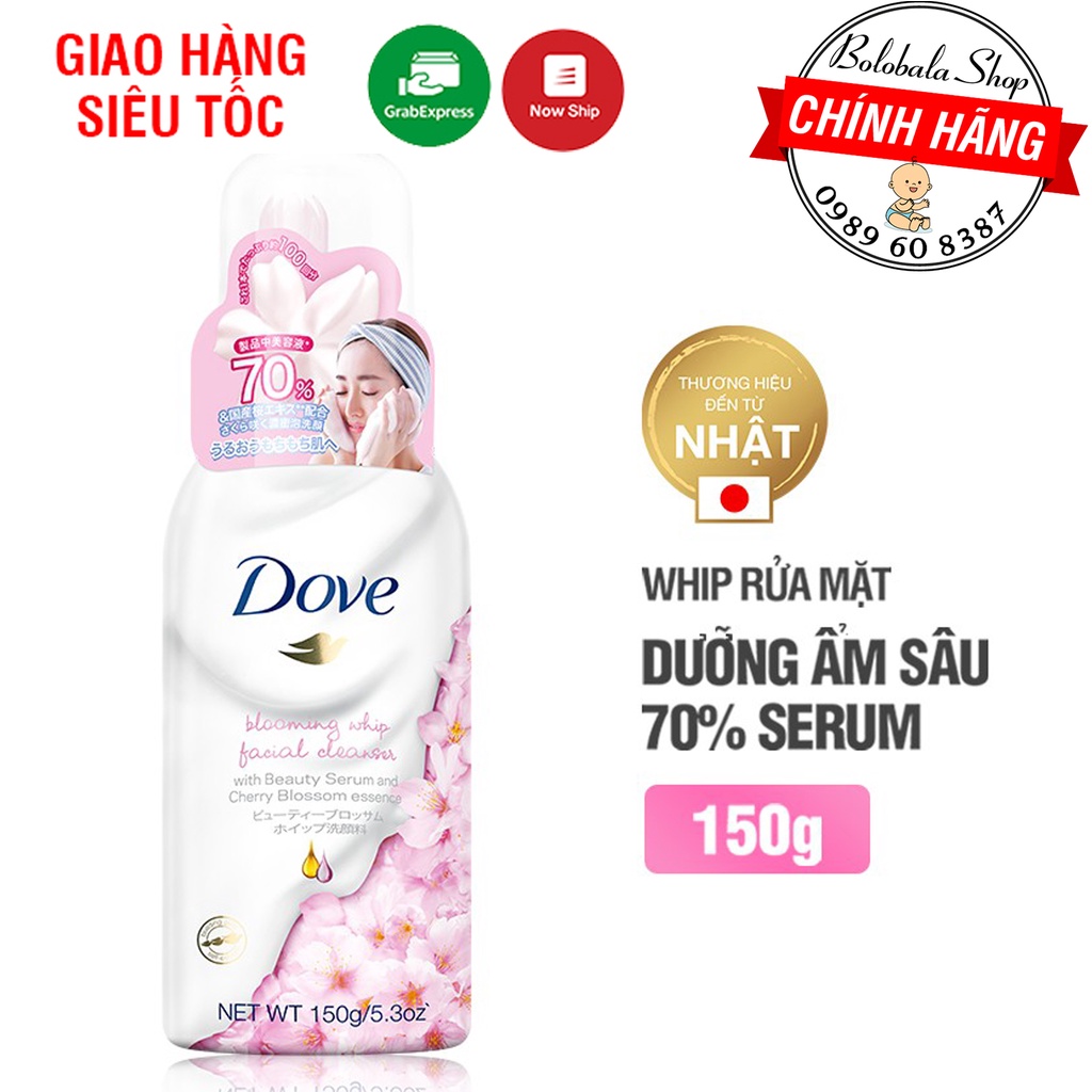 Whip rửa mặt DOVE với tinh chất serum & chiết xuất hoa anh đào 150g - hàng tặng