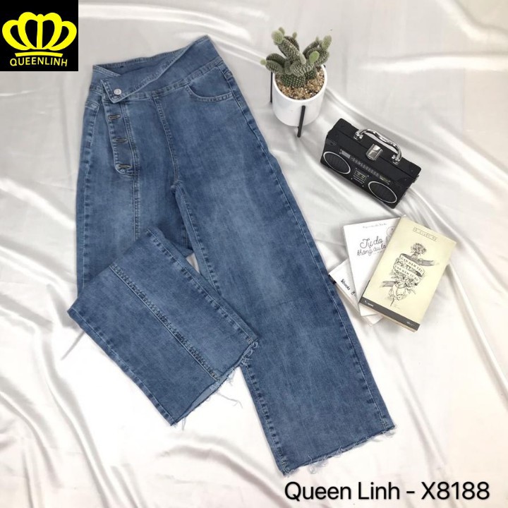 sale Quần Jean Nữ Đẹp 💖FREESHIP💖 Quần Ống Suông Gấp Cạp Cá Tính Chất Vải Cao Cấp QUEEN LINH X8188