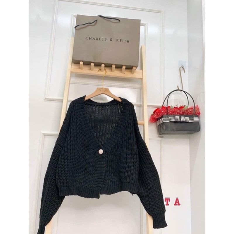 Áo khoác cadigan len cổ tím cánh rơi | BigBuy360 - bigbuy360.vn