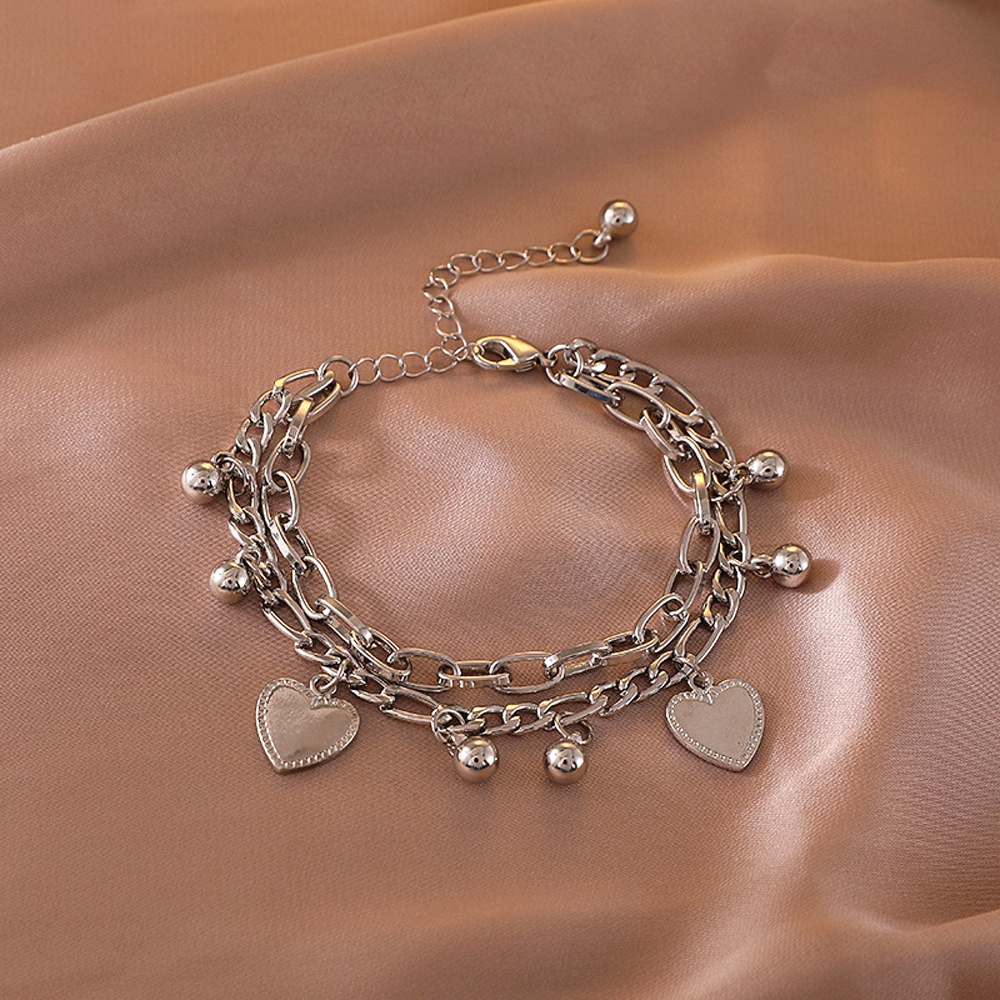 Vòng Tay Hai Lớp Đính Hạt Hình Trái Tim / Hình Học Phong Cách Gothic Thời Trang Cho Nữ