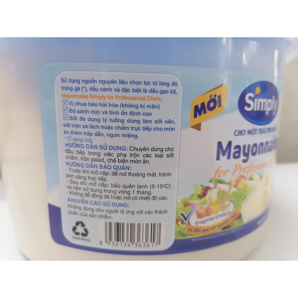 [XÔ 2.5 Kg] XỐT MAYO [VN] SIMPLY Mayonnaise for Professional Chefs