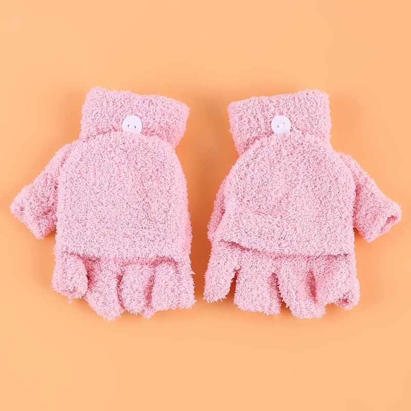 Đôi găng tay san hô lông cừu màu trơn hở ngón giữ ấm cho nữ