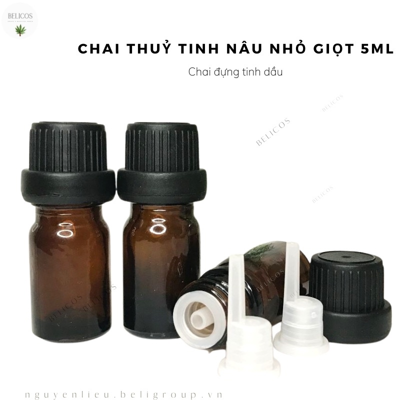 Chai Thuỷ Tinh Đựng Tinh Dầu - Màu nâu, nắp đen, nút nhỏ giọt 5ml/10ml/30ml/50ml/100ml