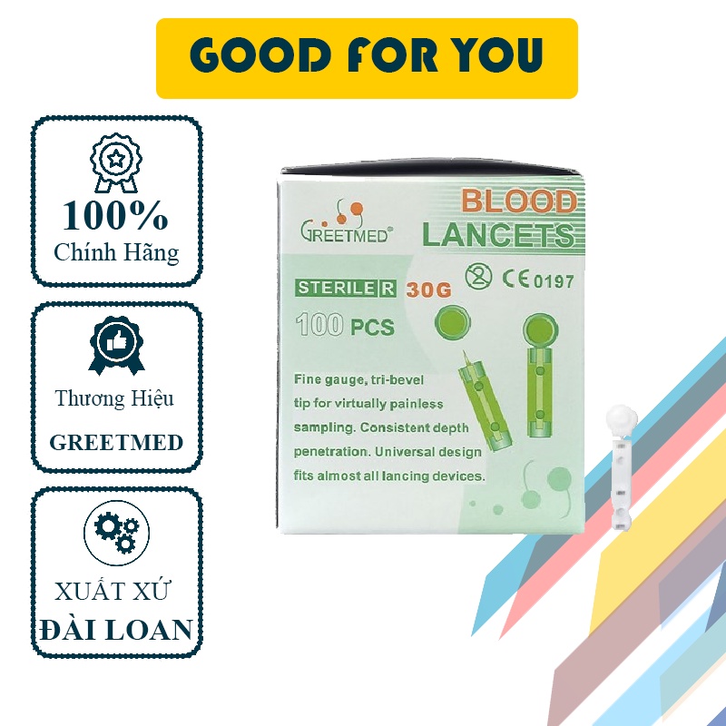 Kim Lấy Máu Cho Máy Đo Đường Huyết Greetmed Lancet Trắng Dẹp (Hộp 100 Cái) - Good For You