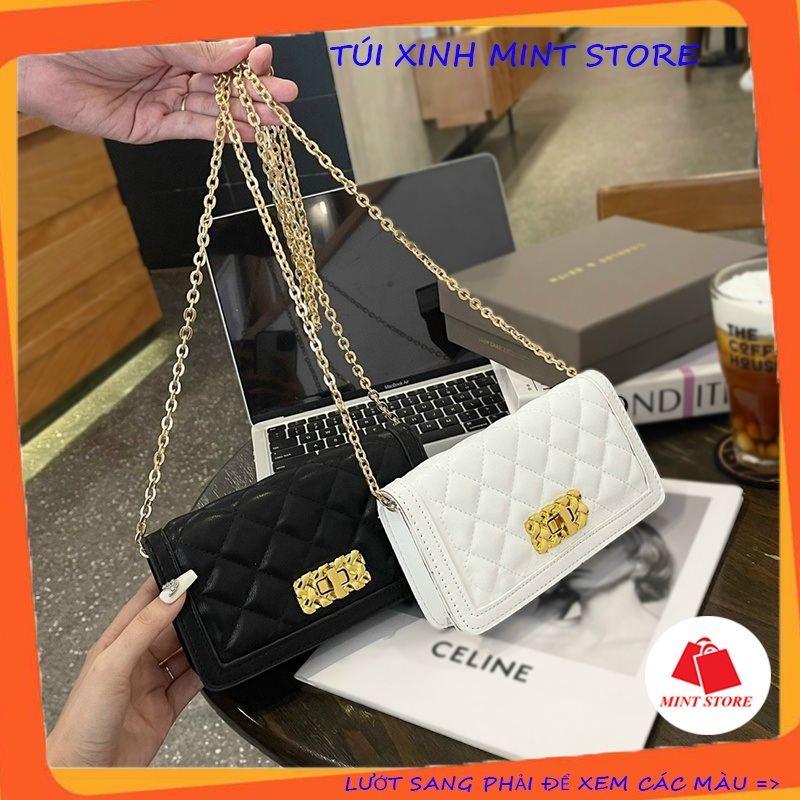 Túi xách đeo chéo nữ đẹp cao cấp trần trám dáng vuông khóa xoay - Túi xinh mint store PK 357