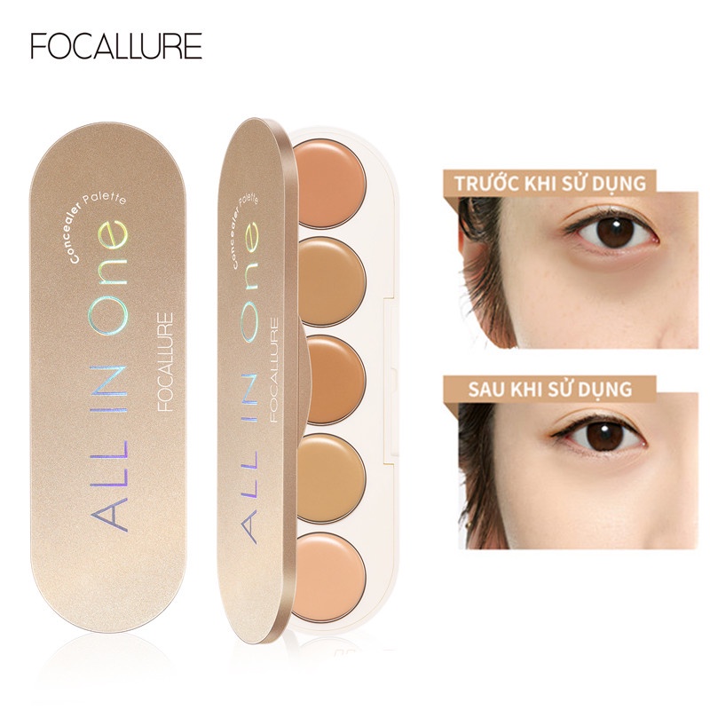 Bảng phấn che khuyết điểm FOCALLURE 5 màu sắc kết hợp trong 1 lâu trôi chống thấm nước nhẹ 1.3g