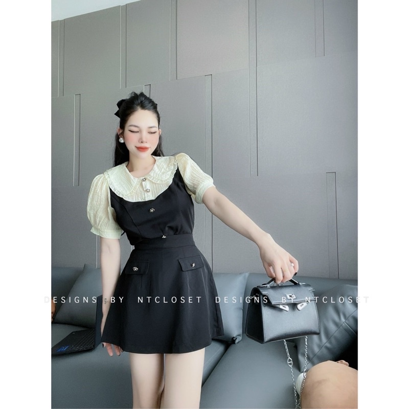 [ 𝐅𝐑𝐄𝐄 𝐒𝐇𝐈𝐏 ] SÉT ÁO PHỐI CỔ BÈO MIXX CHÂN VÁY KAKI 2 DA CHUẨN ĐẸP LUÔN Ạ