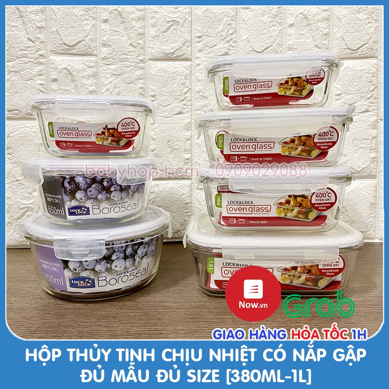 Hộp thủy tinh chịu nhiệt có nắp gập Lock&Lock LLG827 LLG831 LLG861 LLG214 LLG422 Size 380ml-1L-TRUCANHSG