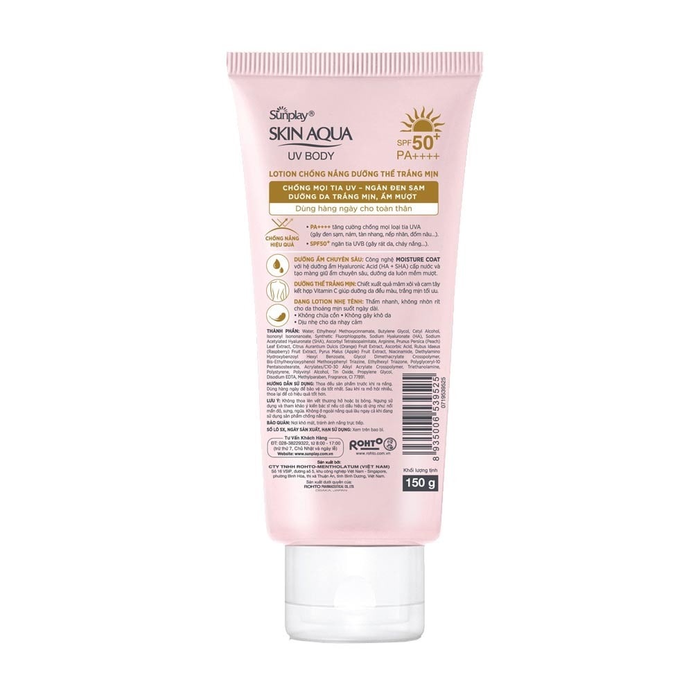 Chống Nắng Sunplay Skin Aqua UV Body Whitening Body Lotion Dưỡng Ẩm Trắng Mịn SPF50+ PA++++ 150g