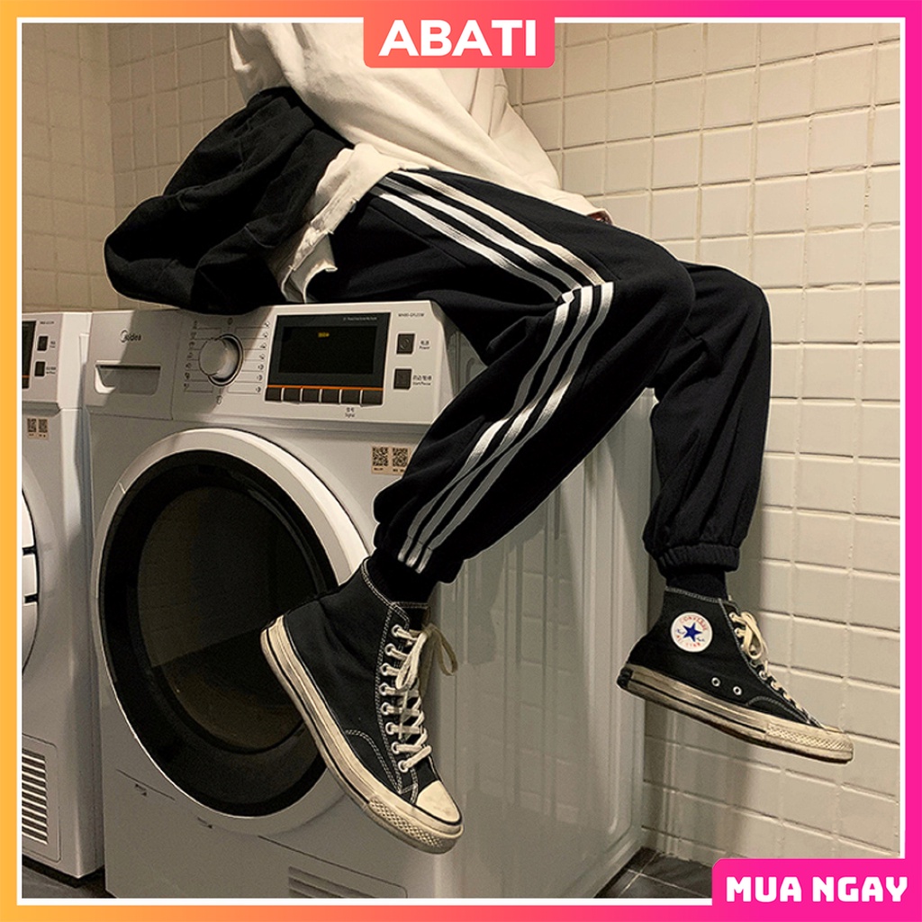 Quần nỉ jogger nam nữ form rộng bigsize unisex basic phối ba vạch chất da cá mềm mịn cao cấp phong cách hàn quốc ABATI