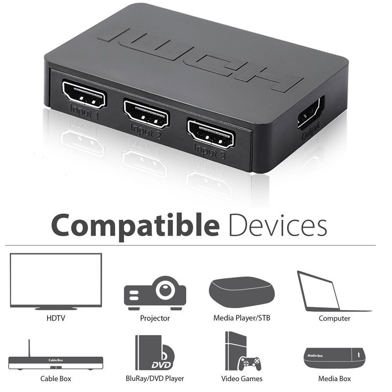 3X1 Hdmi Splitter 3 Port Hub Box Auto Switch 3 in 1 Out Switcher 1080P Hd 1.4 with USB 3.0 Cable USB3.0 HDD Data Cable a Male to Micro-B Extension Cord USB Extension Cord