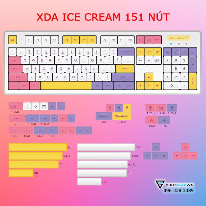 Bộ nút bàn phím XDA Ice Cream Real NP Thick PBT dyesub 151 nút