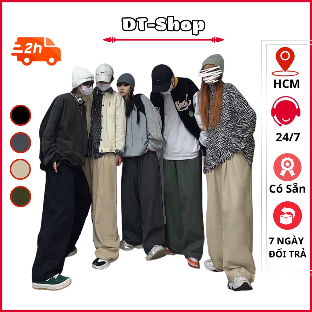 Quần Baggy Kaki Unisex Basic nam nữ cạp chun ống rộng phong cách Hàn Quốc P3