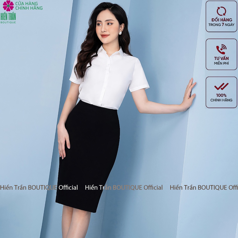 Áo sơ mi nữ tay ngắn form suông màu trắng xanh sơmi cộc thời trang công sở | BigBuy360 - bigbuy360.vn