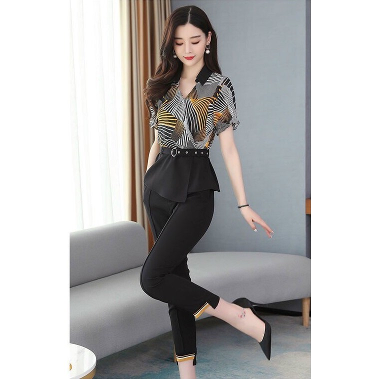 HÀNG NHẬP - SET BỘ CÔNG SỞ ÁO PEPLUM HỌA TIẾT QUẦN TÂY CAO CẤP - MH85295