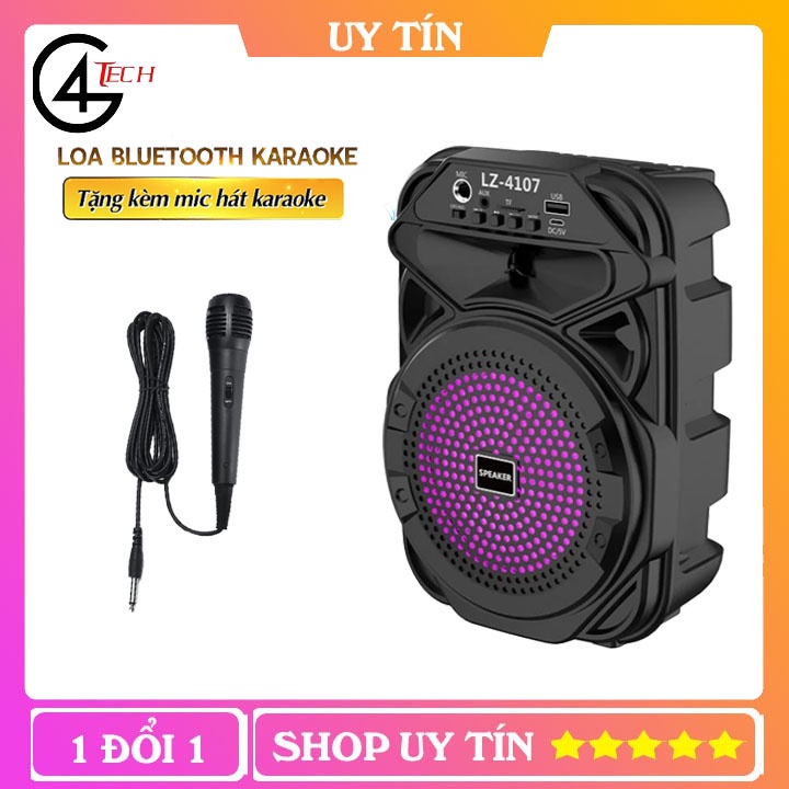 Loa Karaoke Bluetooth Lz 4017 Công Suất 10W Kèm Micro- Loa Kéo Karaoke, Hát Karaoke Bluetooth Đèn LED RGB