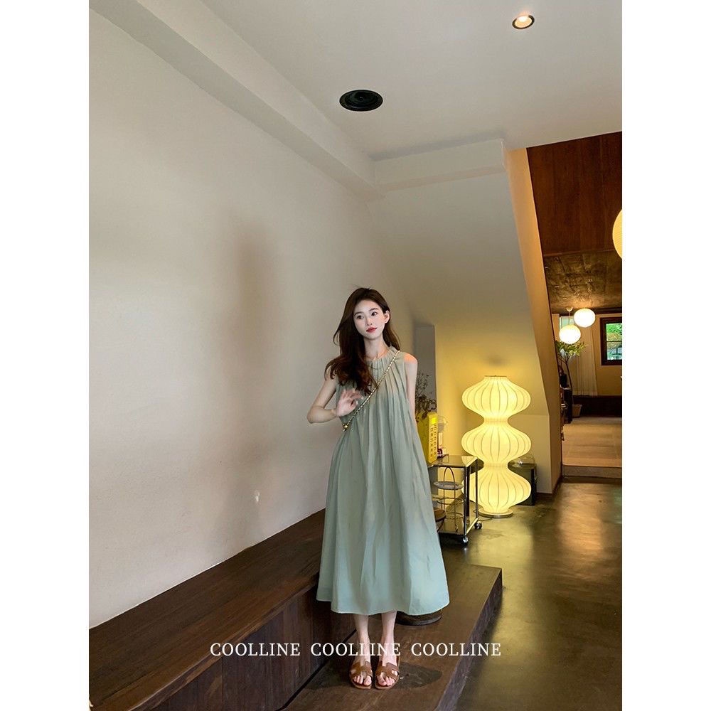 Đầm Midi Dáng Dài Không Tay Màu Cà Phê Phong Cách Pháp Hàng Mới