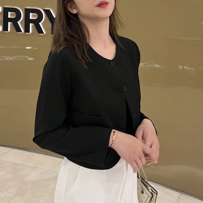 Áo khoác blazer nữ 1 lớp dáng ngắn tay dài cổ tròn hàng thiết kế Huien Design công sở, áo vest nữ blazer Hàn Quốc
