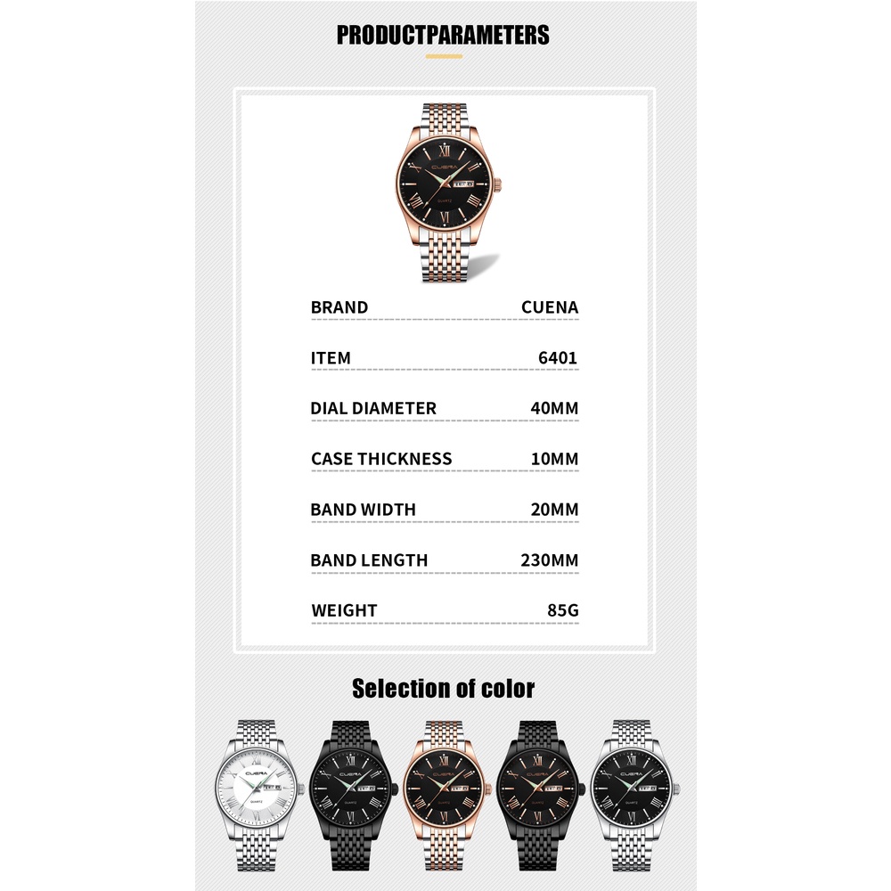 Đồng hồ thạch anh CRRJU 6041X dây thép không gỉ chống thấm nước phong cách thể thao thông thường cho nam