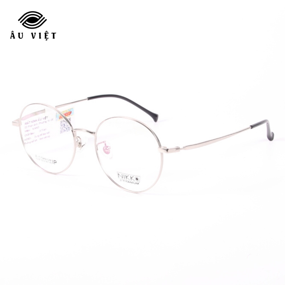 Gọng kính titanium Nikko 8208 nam nữ unisex dáng tròn màu bạc/vàng hồng/đen Full box cao cấp