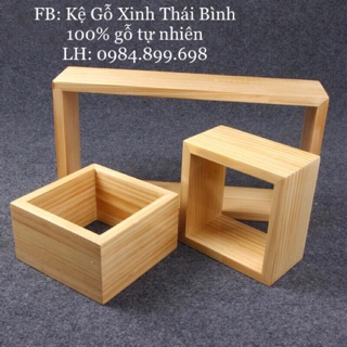 Bộ 3 kệ gỗ treo tường hình vuông mộc