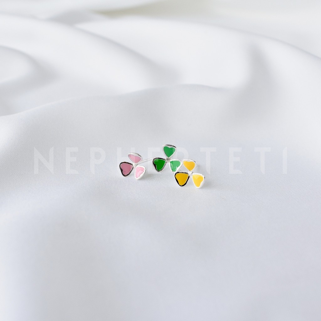 Khuyên tai bạc 925 mini - Cỏ ba lá 8*8mm  - Nepherteti